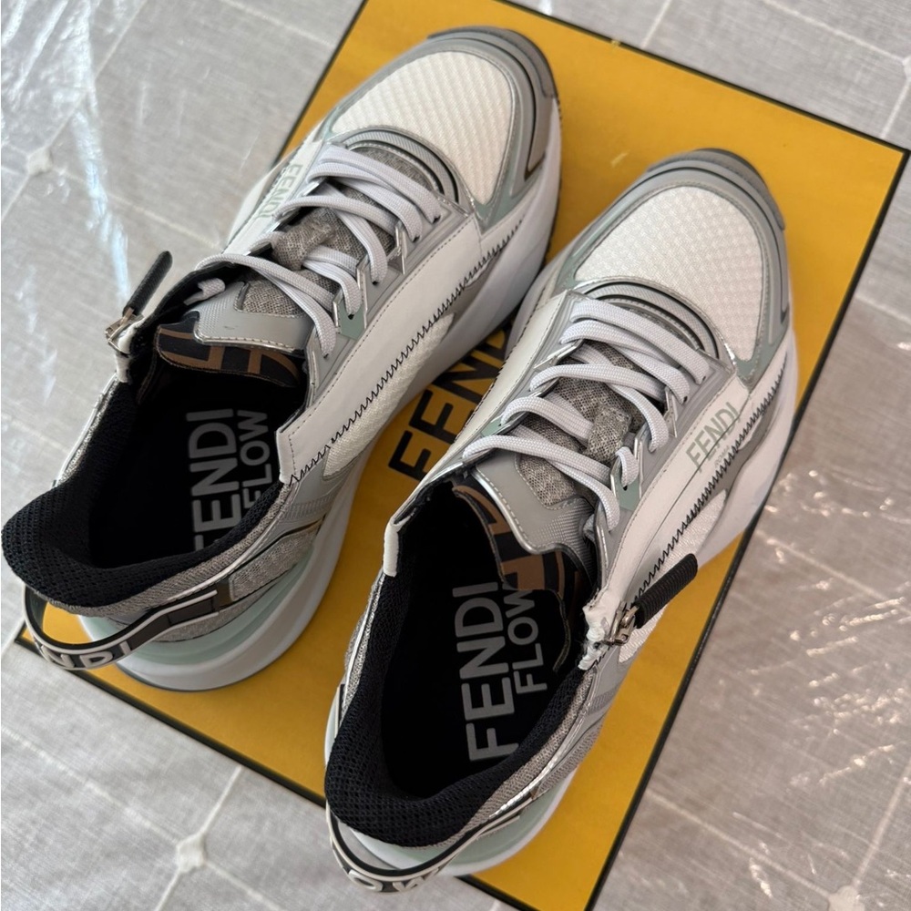 Fendi Flow Sneakers in White and Gray silver